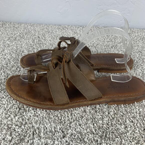 Free People X faryl robin Sandals Womens Size 10 Brown Leather Strappy Toe Loop - Picture 4 of 11
